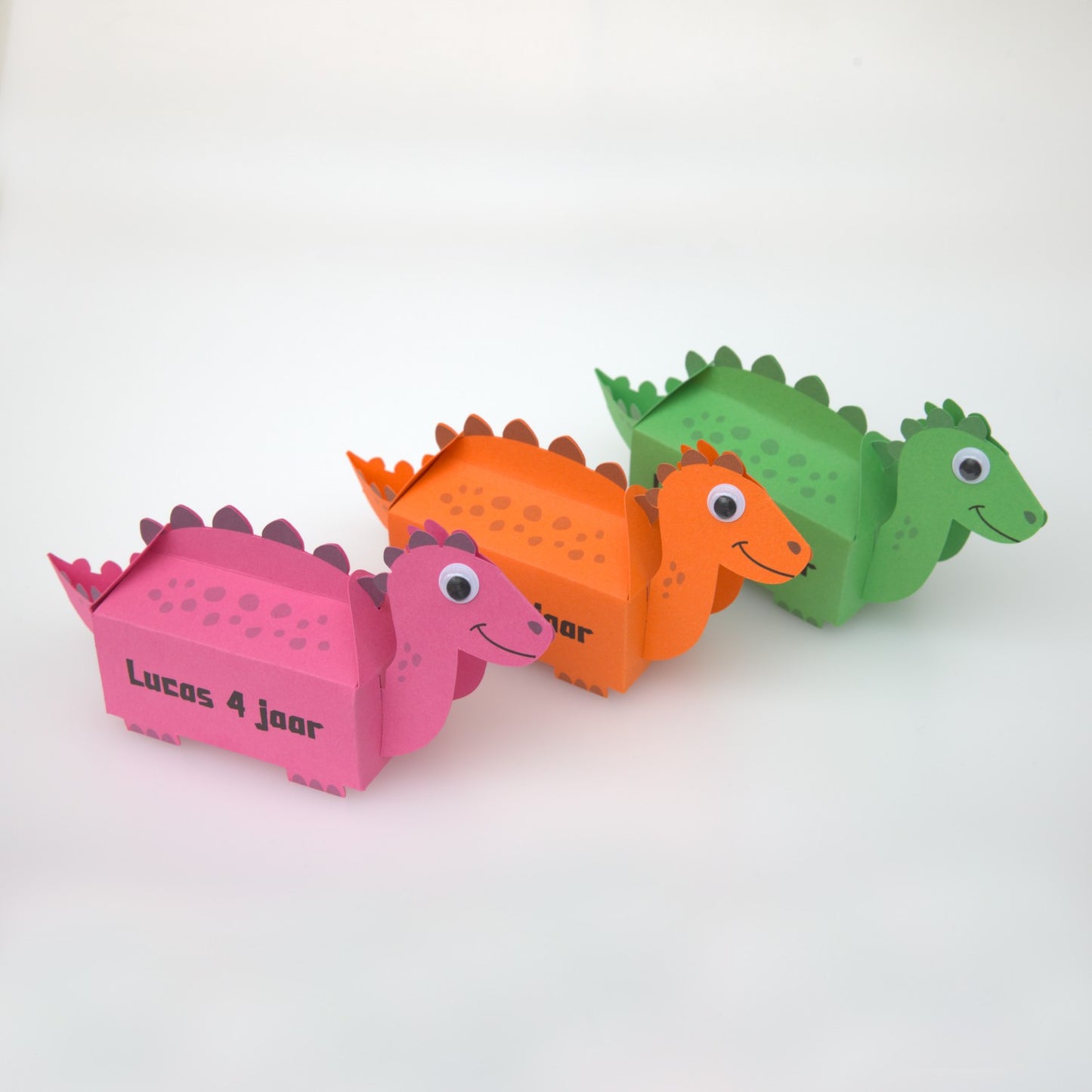 Dino traktatiedoosjes set roze oranje groen