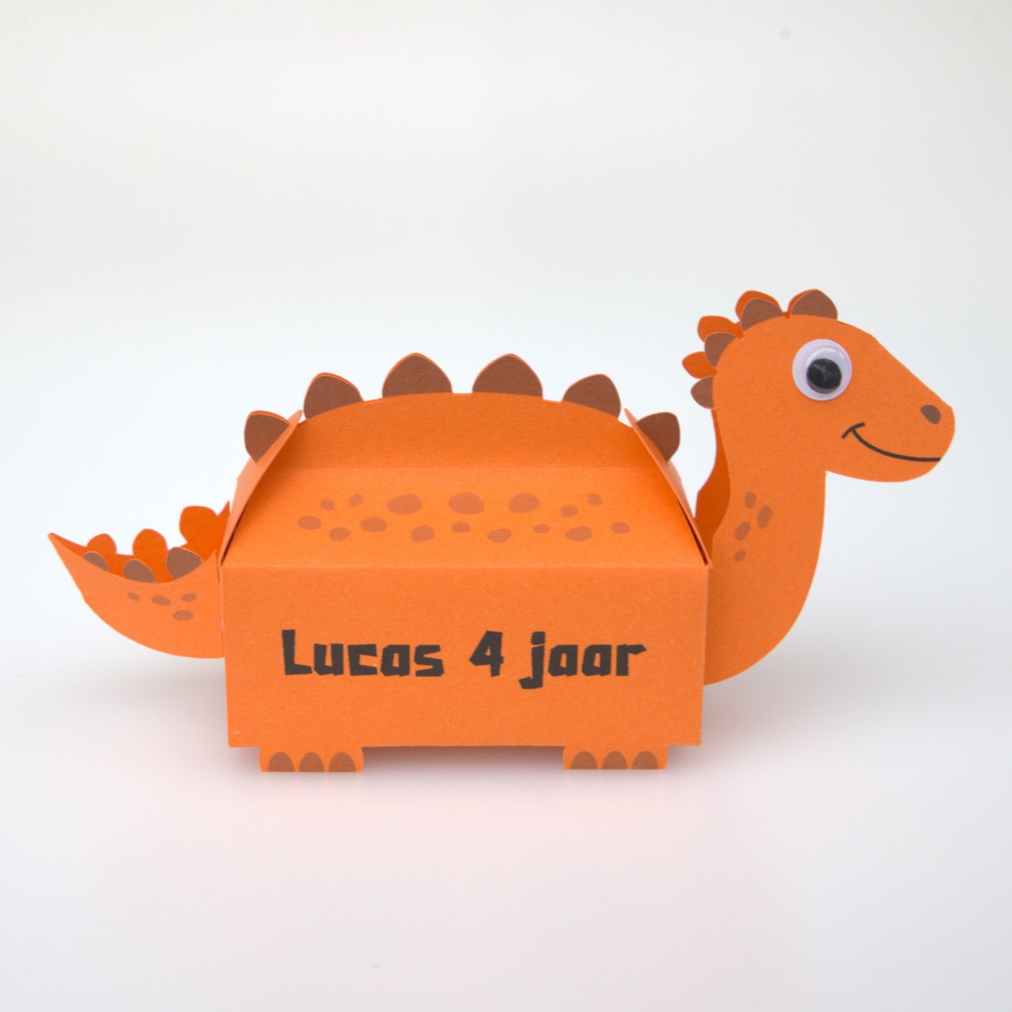 Dino traktatiedoosje oranje zijkant
